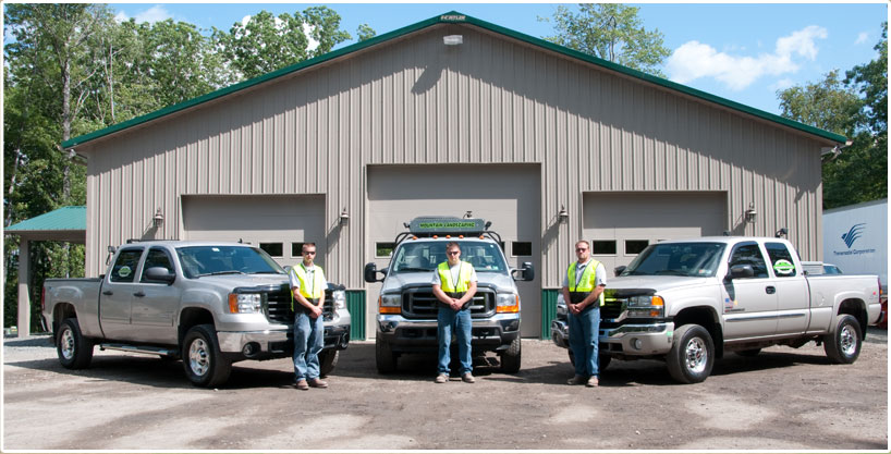 Mountain Landscaping crew and equipment at a Pocono Mountains job site
